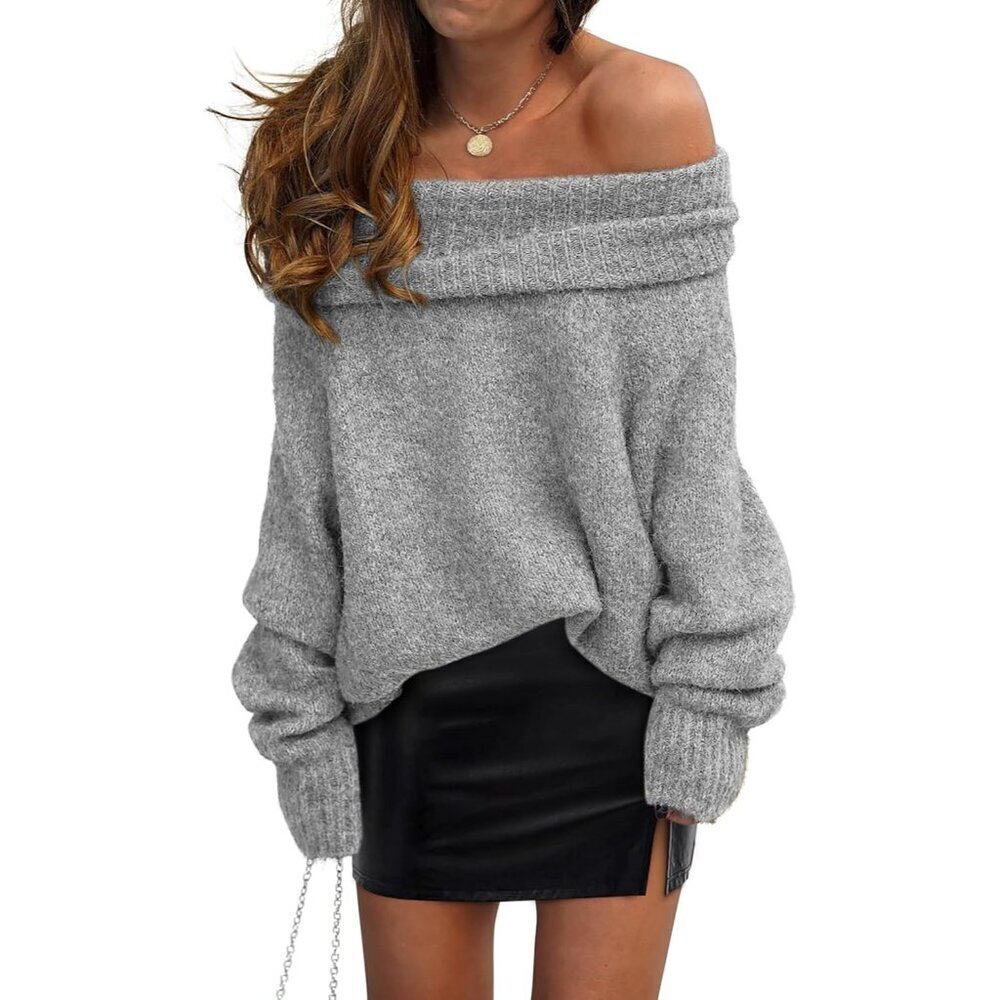 Women's Off Shoulder Sweater Long Sleeve Knit Pullover Casual Winter Clothes